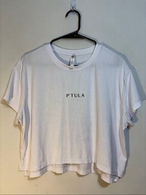 P’tula Logo Minimalist Boxy Crop Plain White Tee Cropped Graphic T-Shirt Cropped